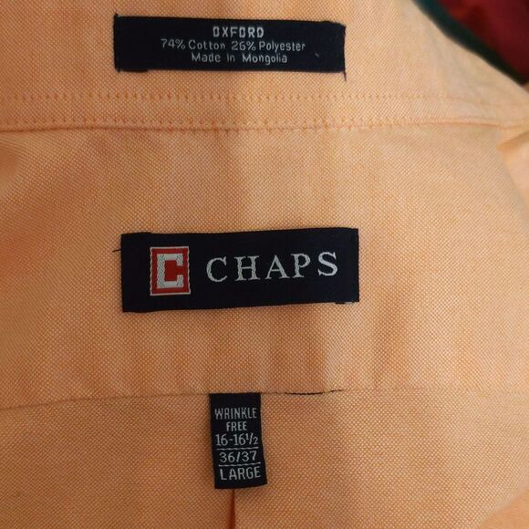 Chaps wrinkle free Oxford button down dress shirt, peach/coral, 74% cotton, L - Picture 4 of 7